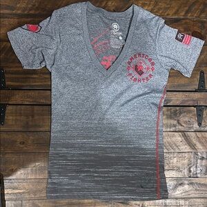 American Fighter Gray and Red V-Neck Graphic T-Shirt